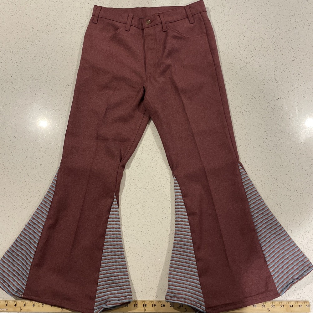 Vintage Bell Bottoms‎ Flare Jeans33/31 Actual 30/27 Short Red Denim High Waisted